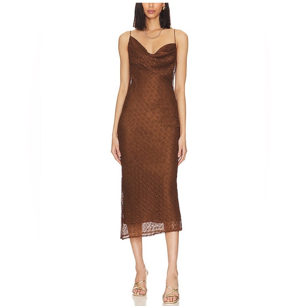 NEW House Of Harlow Massima Lace Asymmetrical Brown Dress Retail $140 Size M
